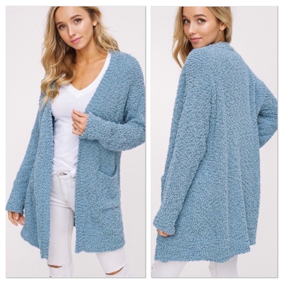SALE! Sage Popcorn Chunky Knit Open Cardigan - Picture 3 of 6